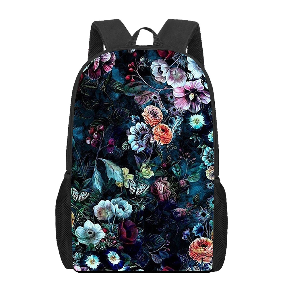 Flowers Floral Rose Plant Peony 3D Printed Book Bag Men Backpack For Teen Boys Kindergarten Children Large Capacity Backpack