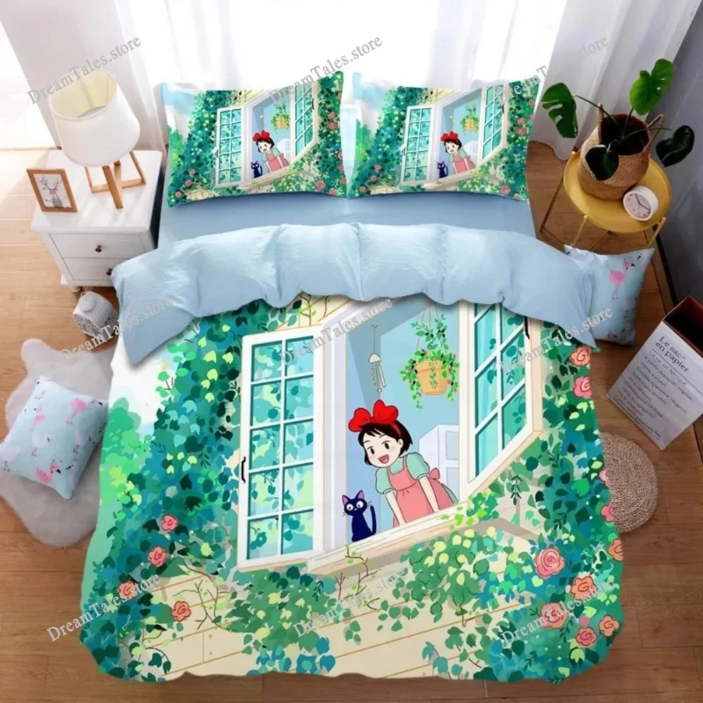 Comic Hayao Miyazaki,Microfibre Bedding Sets, Children's Bed Linen with Zip Room Decor Duvet Cover for Teenagers Adult