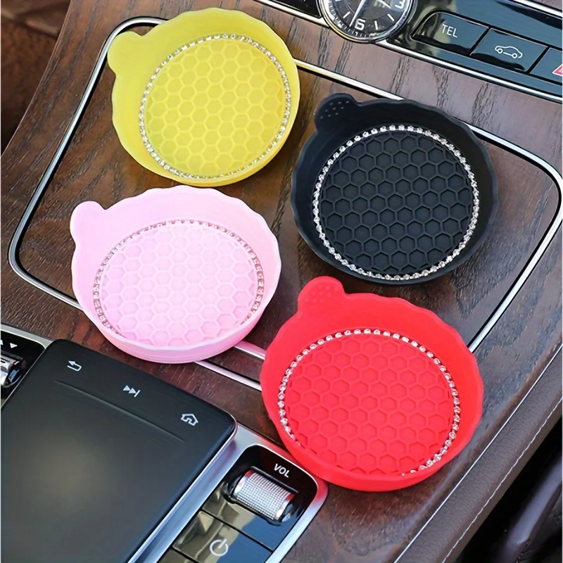 2pcs Sparkling Crystal Rhinestone Car Cup Coasters - Non-Slip, Easy-Clean Drink Holders for Stylish Vehicle Interiors