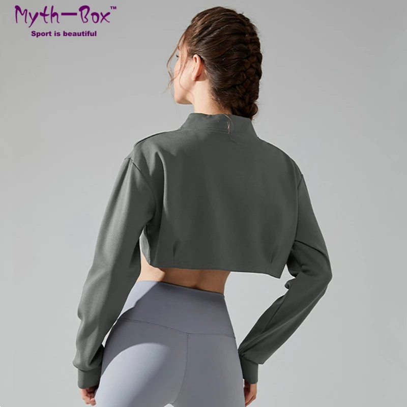 Women Sport Jackets Loose Yoga Coat Sexy Cropped Running Jacket Long Sleeves Sweatshirts Zipper Gym Fitness Tops Clothing Female