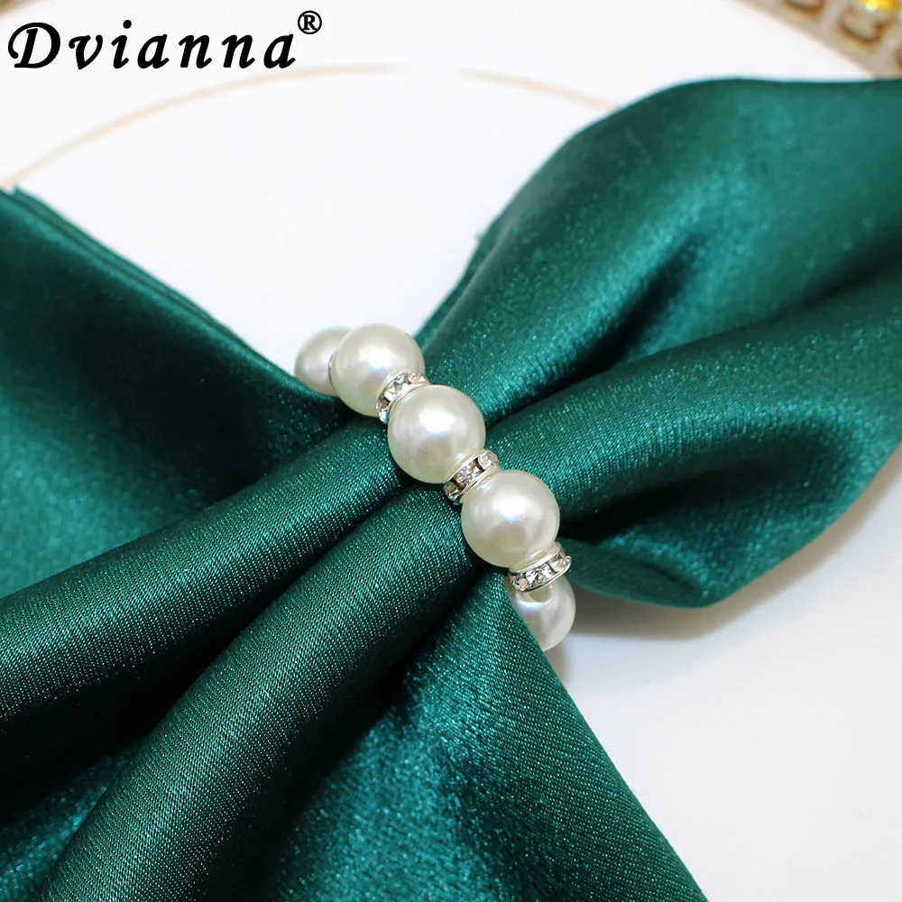 6/12/24Pcs Imitation Pearl Beaded Napkin Rings Holder Rhinestone Serviette Rings Buckle Button for Dinner Table Decor HWP27