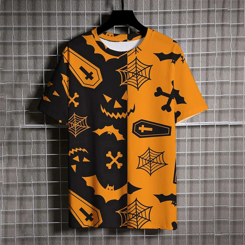 3D Printed Bat Pumpkin Head T-Shirt For Men Halloween Pattern Tees Fashion Casual Comfortable O-Neck Short Sleeve T Shirts Tops
