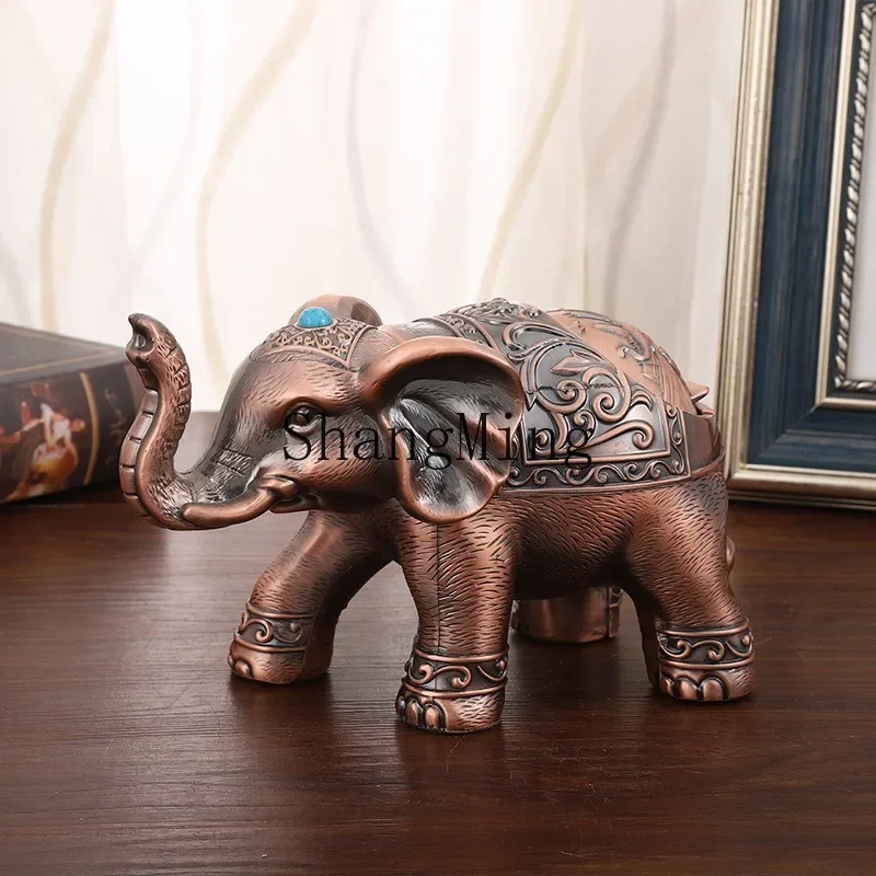 CL Elephant ashtray Metal ashtray Large ashtray with lid Household anti-fly ash ornament