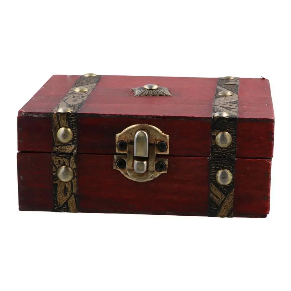 

Useful Wood Treasure Chest Large Capacity with Lock Storage Box Antique Style Bracelet