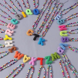 Fashion Handmade Colorful Beads Necklace for Women Alphabet A-Z 26 Letter Pendant Necklace Girls Party Festival Jewelry Gifts