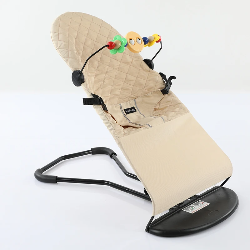 Foldable Baby Rocking Chair with Toys Adjustable Baby Bouncer Seat with Washcloth Cloth Cover Multifunction Swing Chair