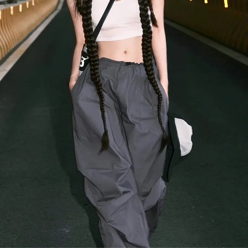 

Женские модные летние брюки из хлопка с низкой талией, широкими штанинами, свободного кроя, на резинке, с эффектом прохлады, в стиле Crt