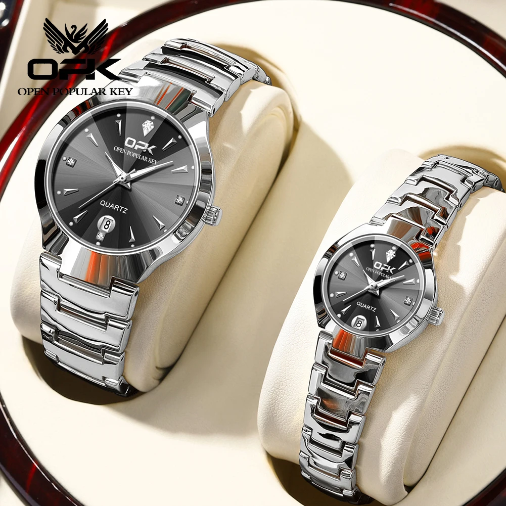 Reloj OPK 8105 para parejas, reloj clásico de moda resistente al agua con brillo de cuarzo, relojes de lujo con fecha y semana para parejas para hombres y mujeres