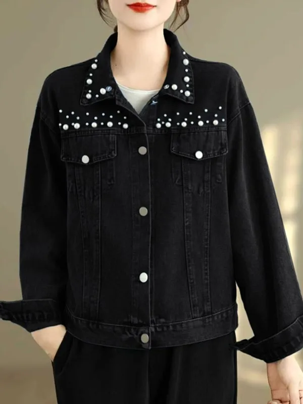 خريف 2025 جديد الدنيم عادية irt المرأة ربيع الخريف فضفاضة تناسب أمي ort ملابس خارجية زر علوي حتى طويل Sve تخفيف Sle