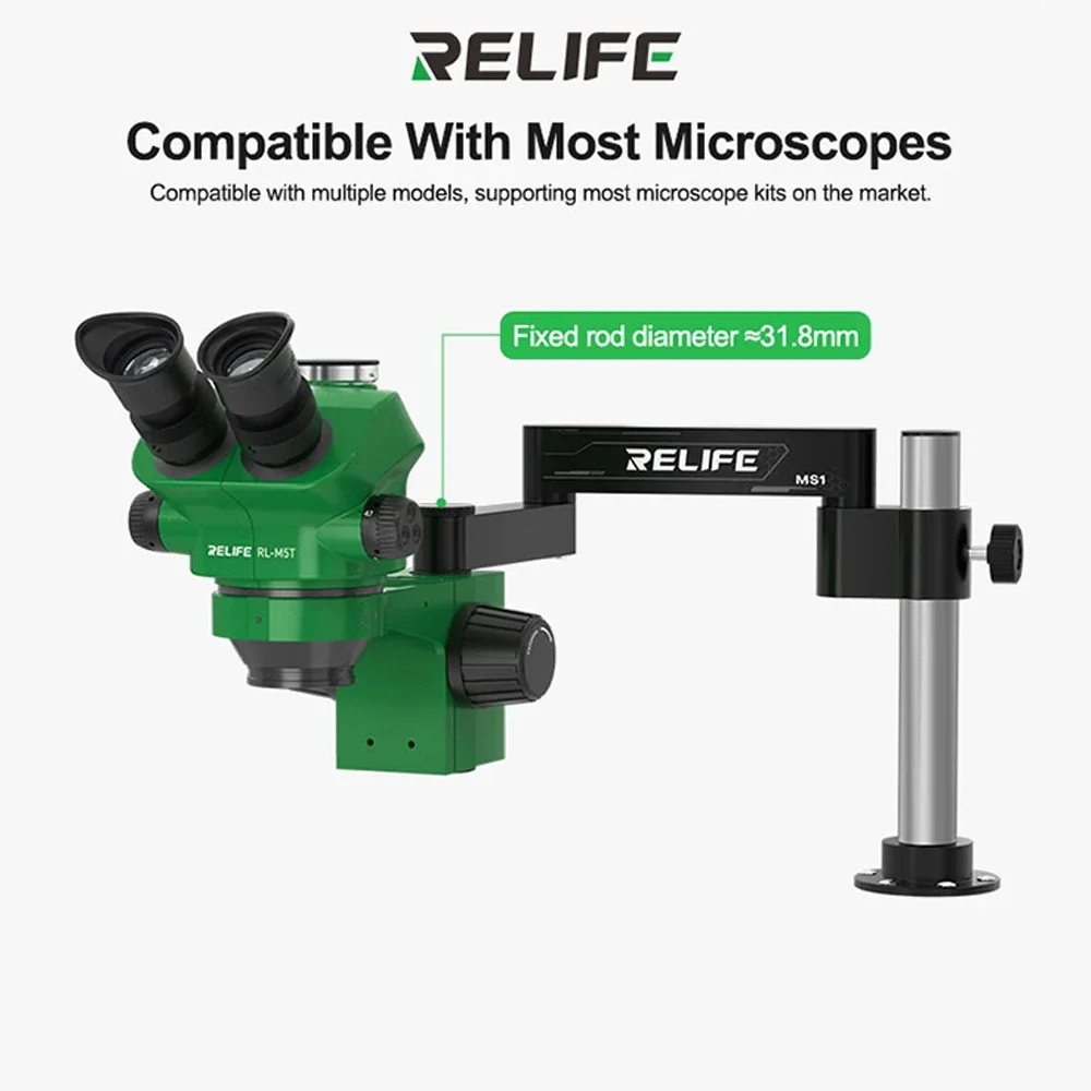 Universal Microscope Mounting Stand - 360° Swivel Folding Arm, Wall or Table Clamp, Compatible with Most Microscope Models (MS1)