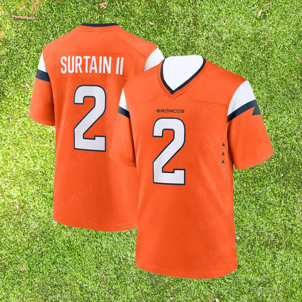 Jersey No. 2 Patrick Surtain II Denver Broncos Summer Short-Sleeved Jersey Outdoor Youth Training Wear Sports Wear Shirt Tops