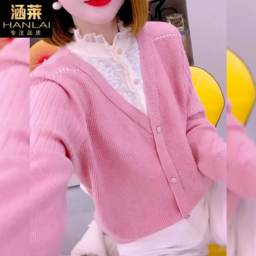 

Fake Two-piece Lace Long-sleeved Knitted Base Shirt 2025 Spring Autumn New Half-high Neck Fashion Elegant Sweater Top