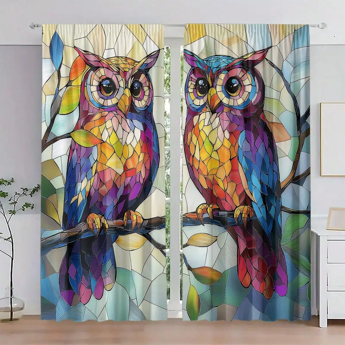 Two Pieces Made Of Polyester Material,  Featuring A High-Definition Digital Colorful Owl Pattern Print These Light