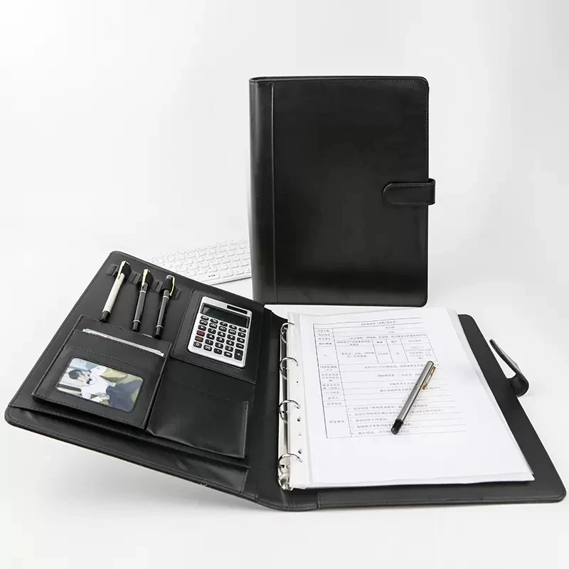 

Multifunction PU Leather Portfolio A4 Spiral 4 Ring Binder Padfolio Office Supplies Business Calculator Folder A4