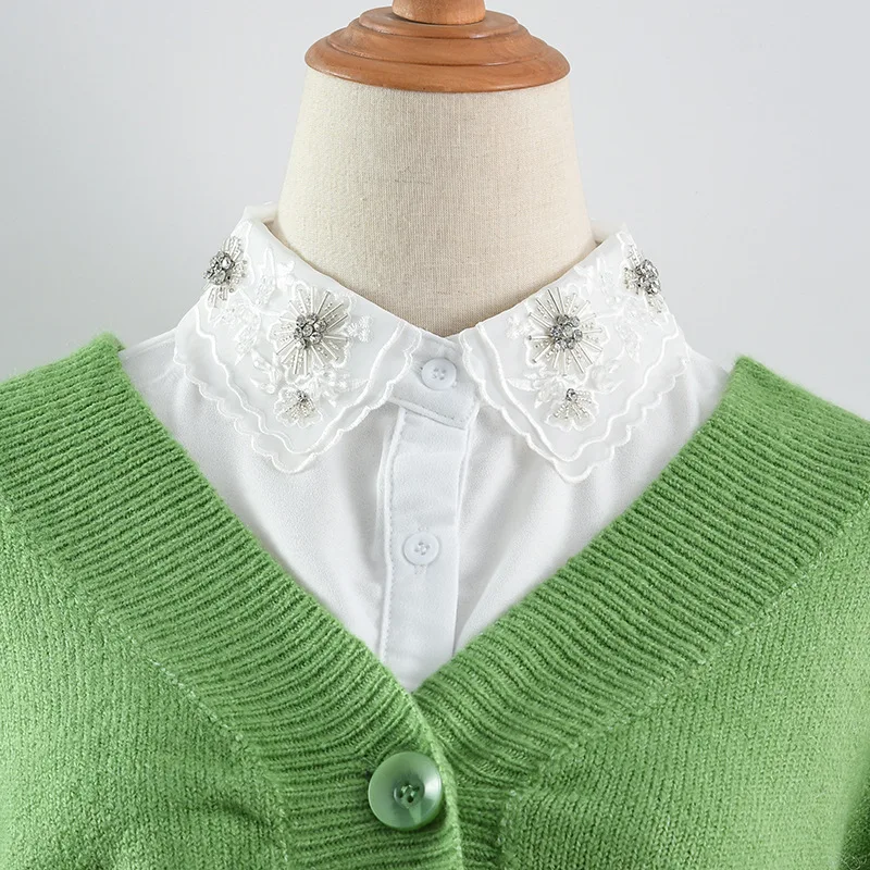White Fake Collar Neckwear Tie Sweater Blouse Decoration for Womens Fashionable and Elegant Half Shirt Detachable Collar