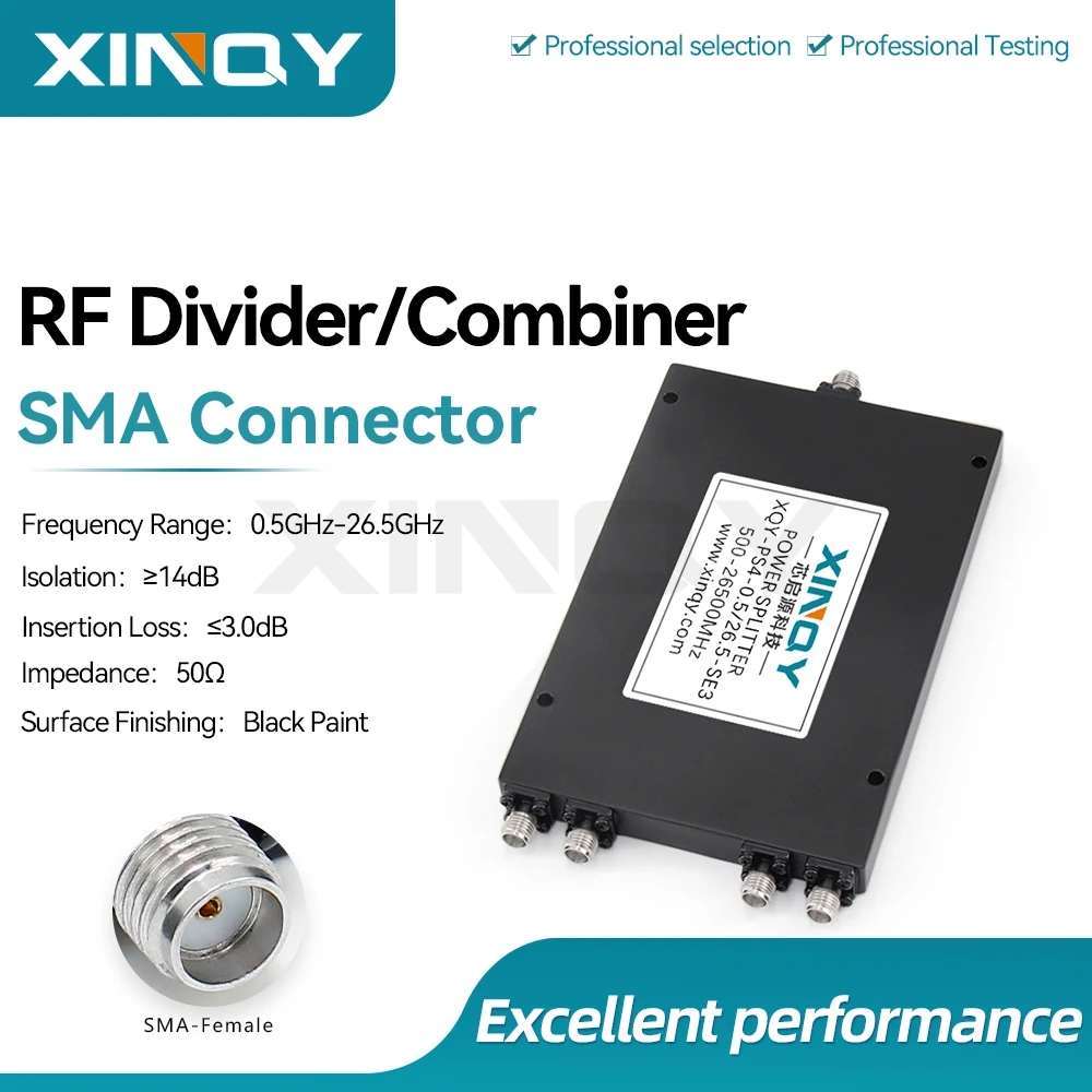 XINQY Millimeter-Wave SMA High-Frequency Microstrip Power Divider, 0.5-26.5GHz 1-to-4 RF Signal Test Splitter