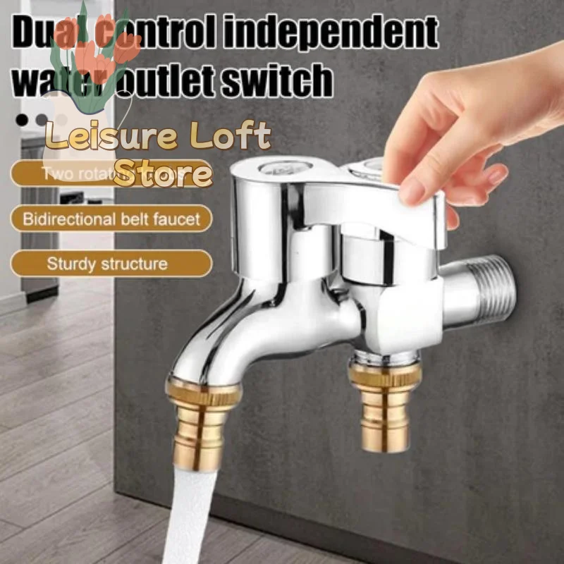 Washing Machine Tap Rustproof Stainless Steel Copper Core Double Outlet Multifunctional Faucet for Home Laundry Room
