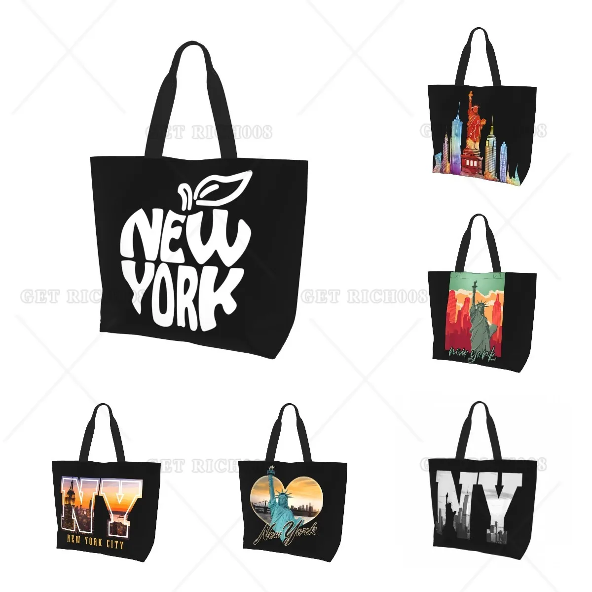 Bolsas de ombro para homens e mulheres, New York Design, grande capacidade, compras, mercearia, supermercado, tamanho único, Eco Bag