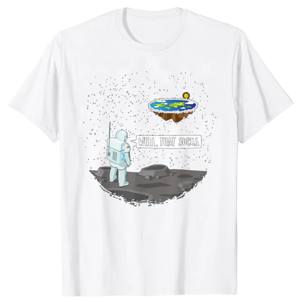 2024 four season t shirt Funny Flat Earth Astronaut T Shirts short sleeves pure cotton tops casual hip pop streetwear