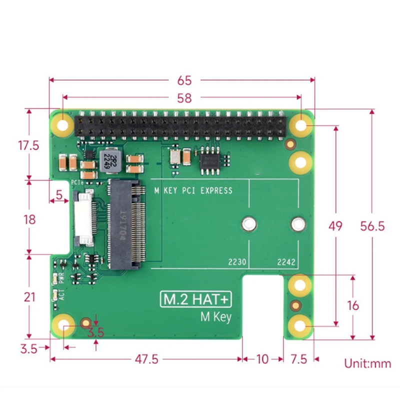 Carte d'extension pour Raspberry Pi 5 Pcie vers M.2 HAT + Nvme SSD Gen2 Gen3 pour SSD 2230 2242 Nvme M.2