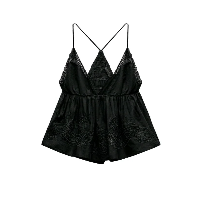 

Весенний новый американский BM Sle V-ne с тонким ремешком Sweet Match ort, топ с вышивкой и кружевной отделкой, женский жилет с ремешком Faion