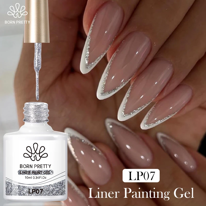 BORN PRETTY 10ml Glitter Silver Liner Paint Gel Nail Polish Line Stripe Gel Vernis Semi Permanent for Drawing Line French Nails