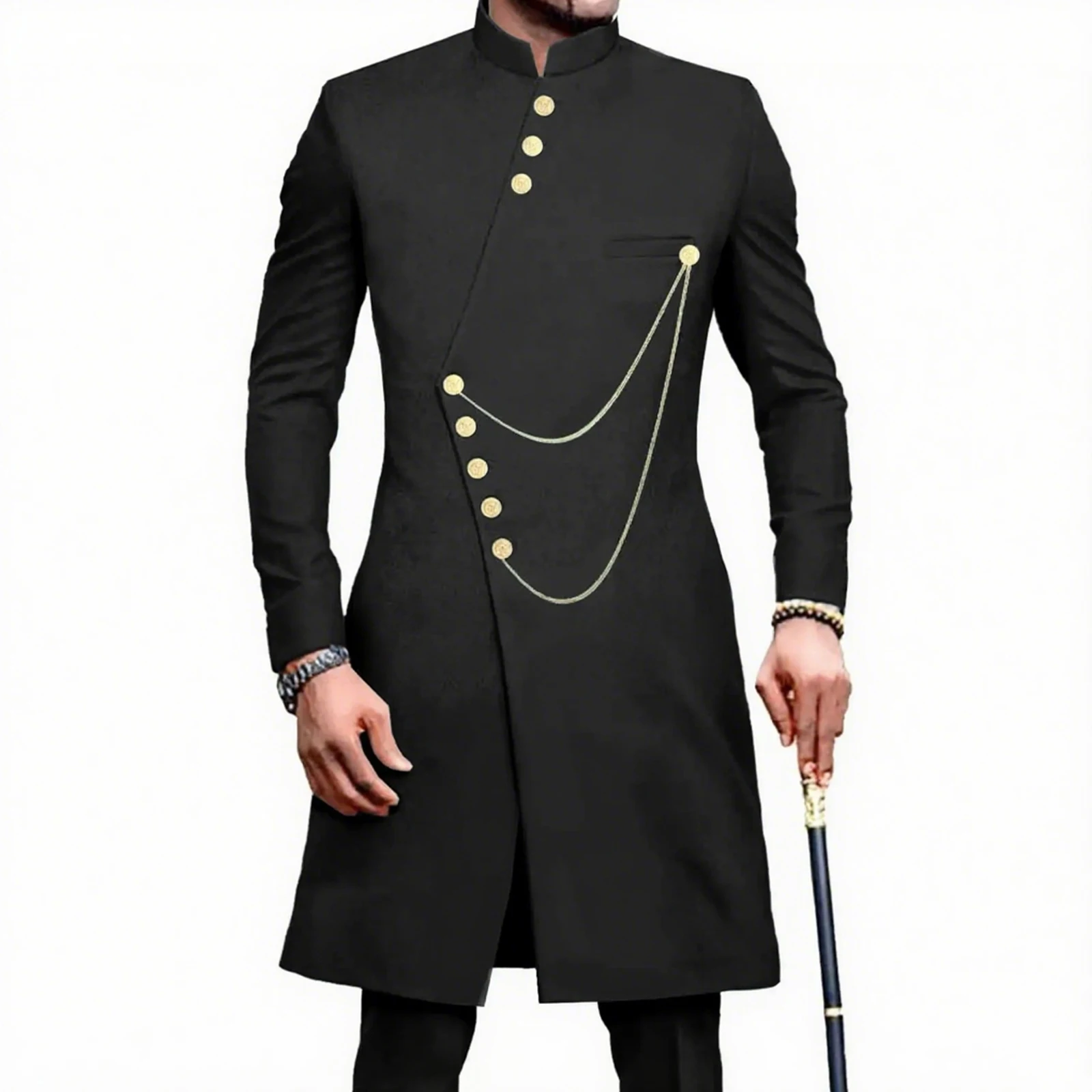 

High Quality Men's Long Mandarin Collar Blazer Ideal for Ethnic Groom Events,Men's Stage Costume,Wedding Party Dress
