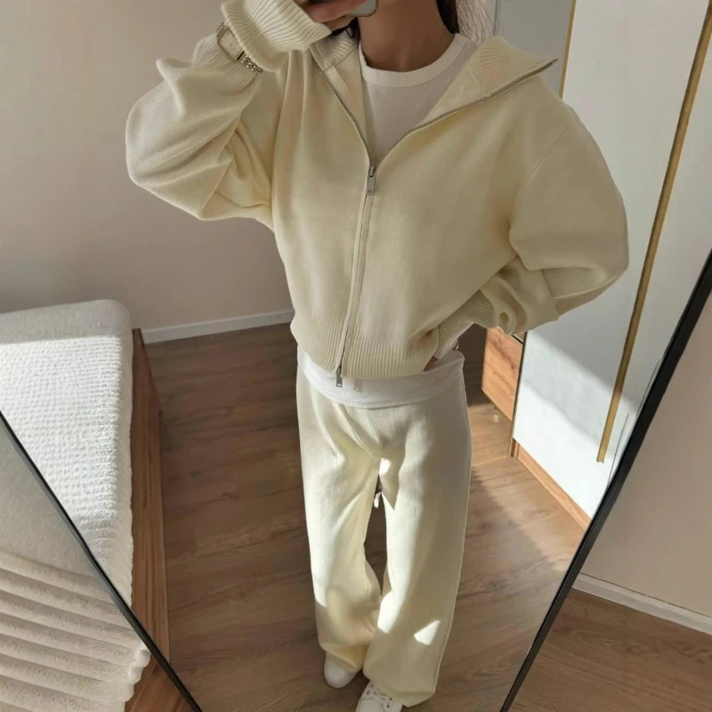 

Новый женский костюм для работы: кардиган с длинными рукавами на двойной молнии и брюки, комплект из двух предметов