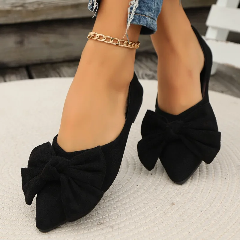 JGSHOWKITO Klassische Damen-Flats mit süßer Schleife, flache Ballerinas für Damen, spitze Zehenpartie, rutschfeste Damen-Mode-Loafer – Detail 3