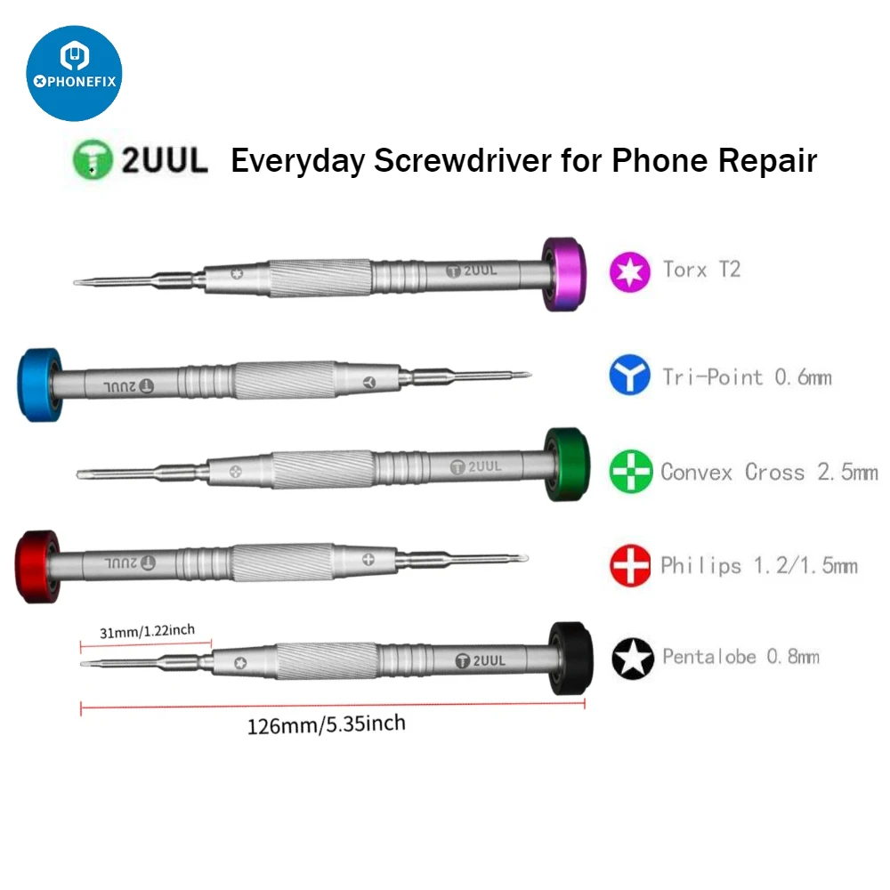 Tournevis 2UUL 5 en 1, croix convexe Philips Torx Pentalobe à trois points pour composants de téléphone portable, démontage, outil manuel de réparation