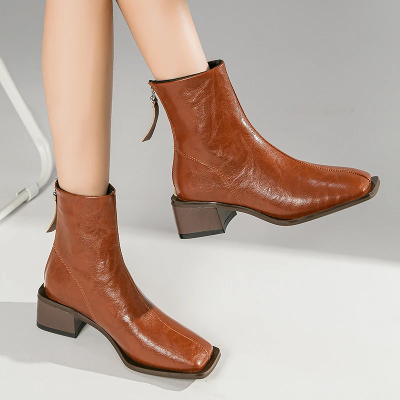 

2025 New Block Heel Booties Platform Stylish New Winter Square Toe Women's Boots