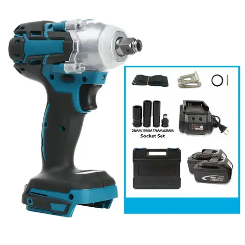 520NM Brushless Cordless Electric Impact Wrench 1/2 inch Power Tools Compatible Makita 18V Battery Wrench with Toolbox Set