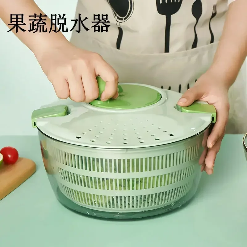 Vegetable washing and water throwing basket, kitchen fruit rotating drainage basket, manual vegetable salad drying machine