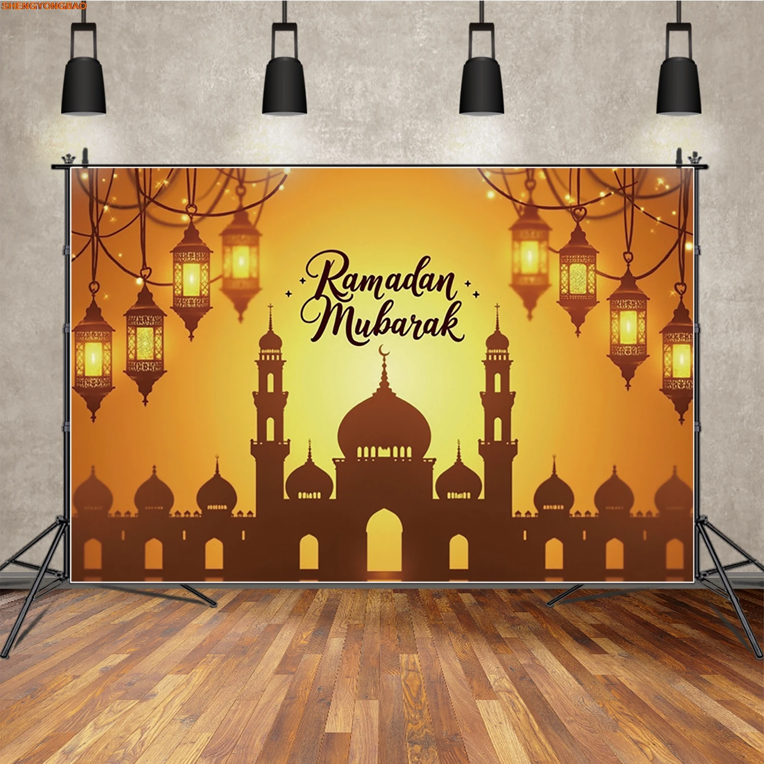 

Eid Al-Fitr Photography Backdrop Ramadan Mubarak Golden Light Lantern Photozone Background Festival Event Celebration