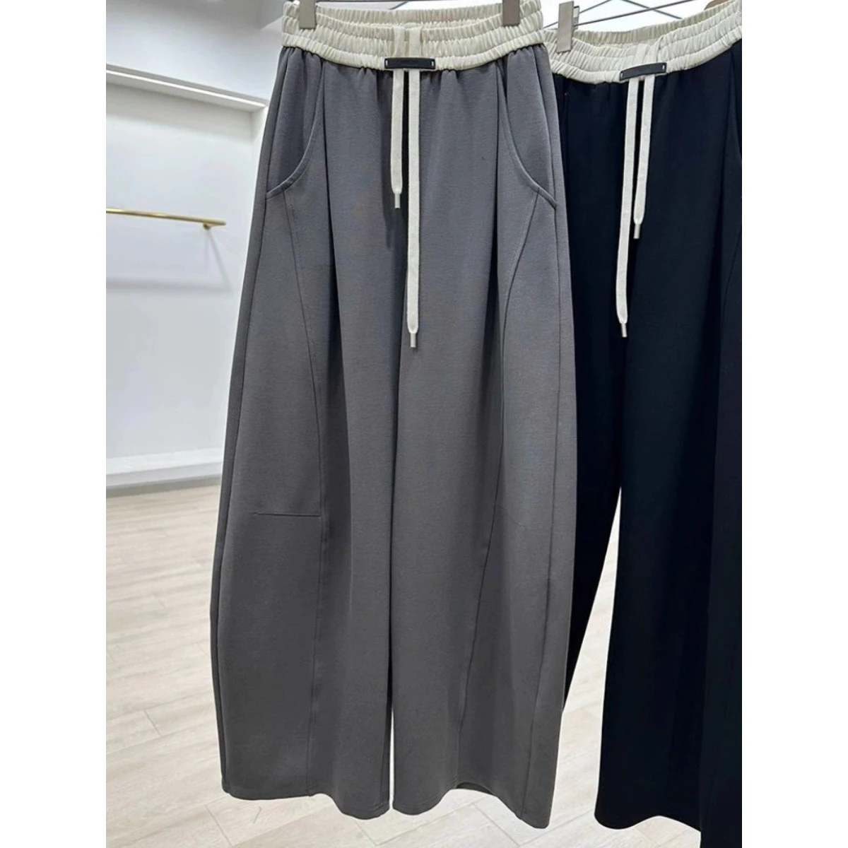 

Loose Straight Banana Pants Autumn Winter plus Size Elastic Waist Casual Color Blo Scythe ape Men's Faion Polyester Fiber