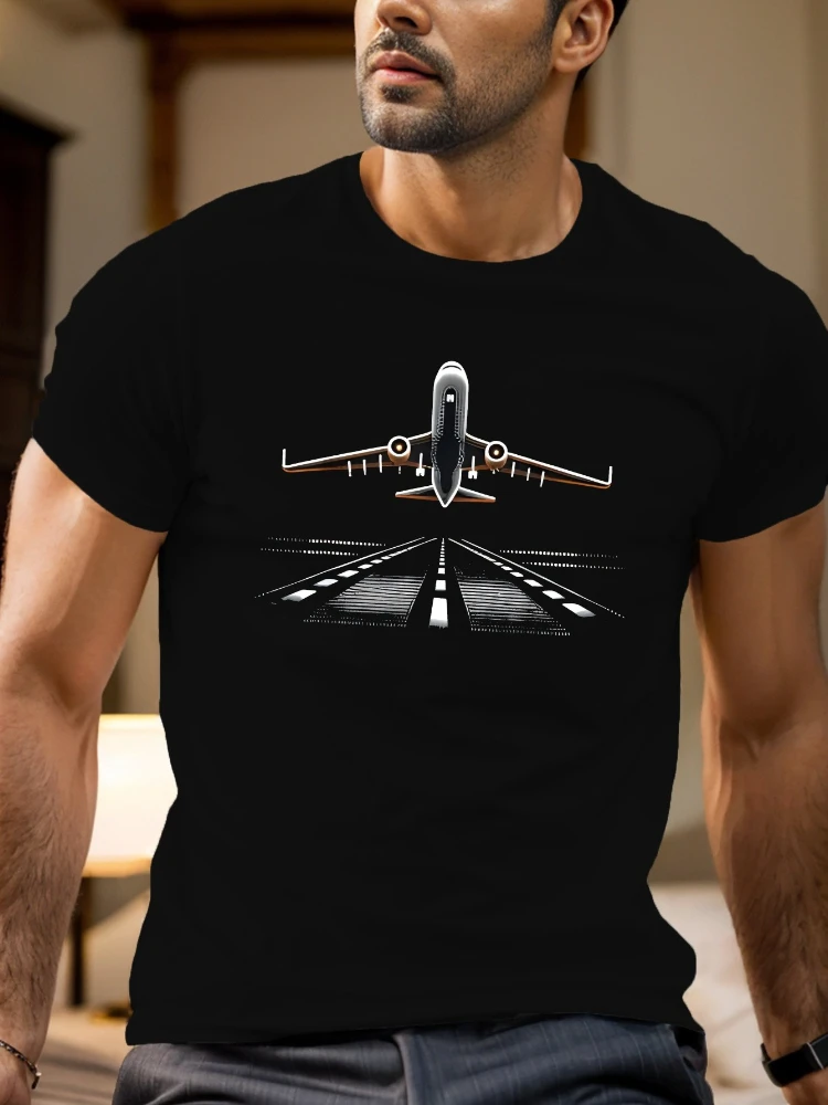 

Summer cotton printed men's T-shirt with airplane pattern breathable short sleeve casual T-shirt.
