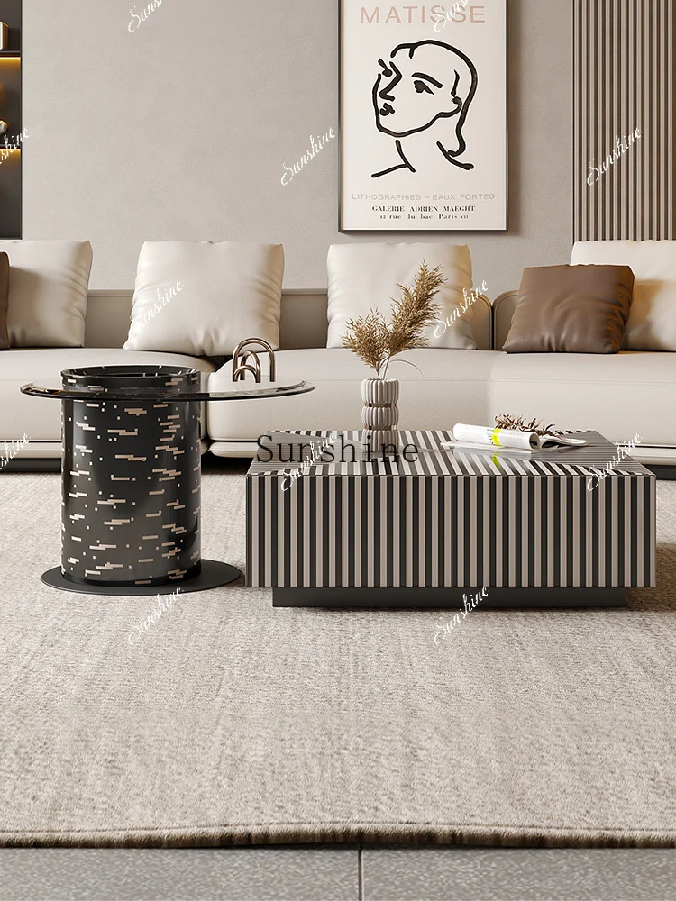 Italian minimalist high-end tempered glass living room square striped coffee table  FT