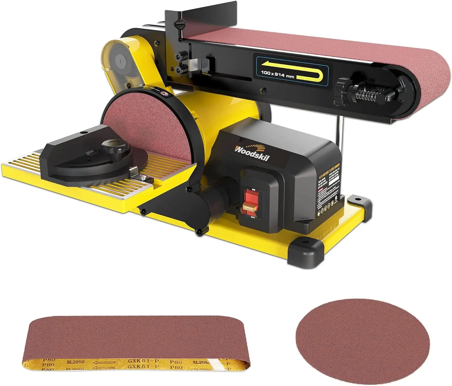 

4.3A Belt Sander, 4 x 36 in. Belt & 6 in. Disc Sander, Double Dust Exhaust Port, Steel Base, 2Pcs Sandpapers Included