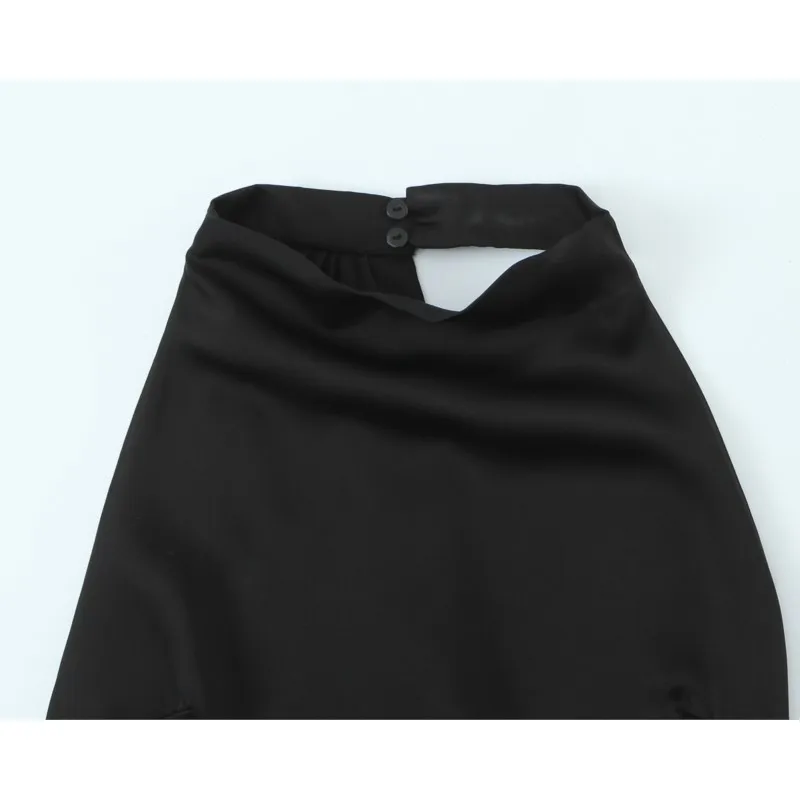 Spring Summer Women Elegant Long Satin Dress Sexy Backless Halter Neck Women's Midi Dress Side Zip Female Chic Party Dresses