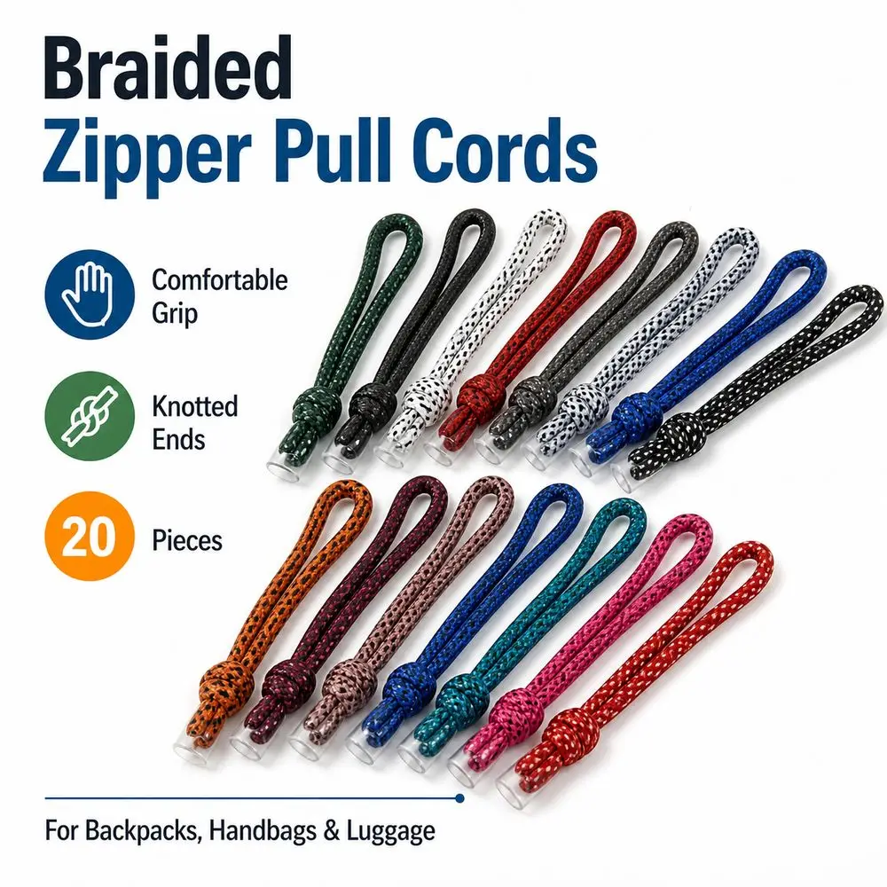 20Pcs New 8cm Zipper Pull Cord Knotted End Colorful Pattern Zipper Replacement Pull Braided Cord Backpack Accessories