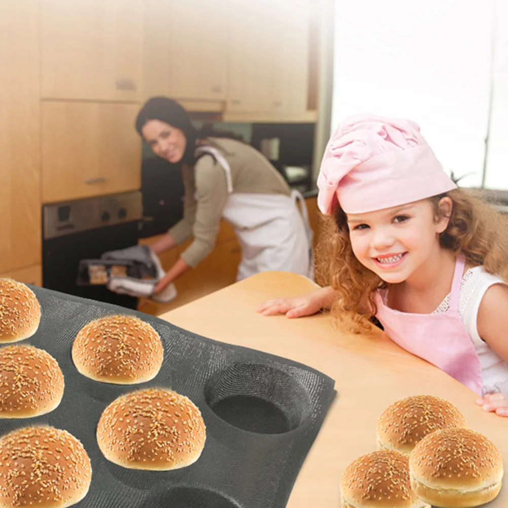 

1 pc Bread Mold Black Silicone Diy Baking Pan For Burger Bun Cake Craft Kitchen Tool Reusable Non-Stick Oven Microwave Freezer