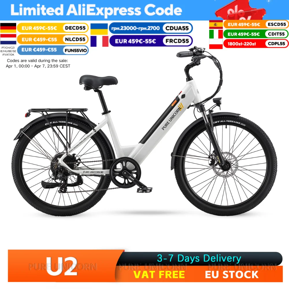 Vélos électriques PURE UNICORN U2 48V 750W, 45 km/h, pour adultes, 12,8 Ah, vélo électrique pour femme, livraison gratuite, vélo électrique de ville pas cher