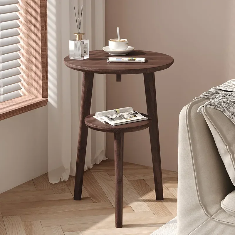 Small table, small coffee table, sofa side cabinet, solid wood small round table, side table, movable living room side table