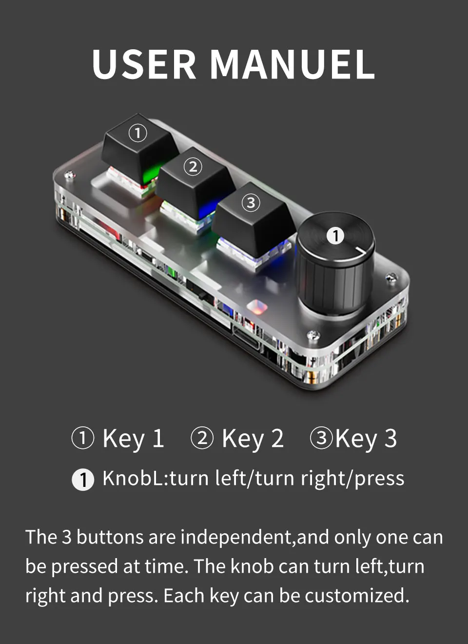 2,4G 3-Tasten Anpassen Bluetooth Tastatur Makro Knopf Kopieren Einfügen Verknüpfung Schlüssel E-sport Spiel Mini mechanische Hot Plug Mini Tastatur – Detail 9