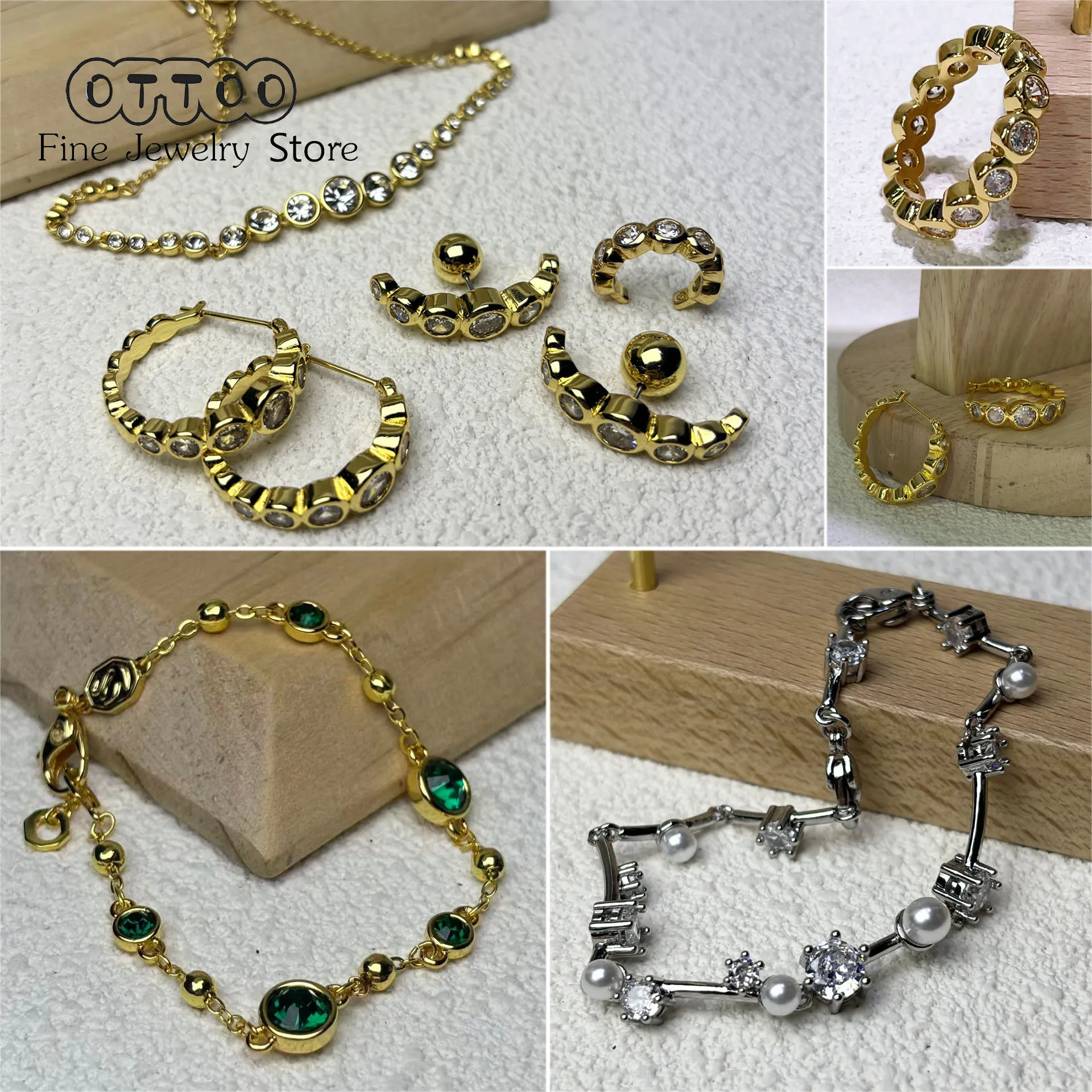 

Original 2025 New Zircon Green Crystal Geometry Fine Jewelry Earrings Set for Women Round Necklace Romantic Gift Jewelry