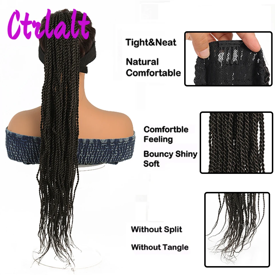 28inch Synthetic Long Box Braided Drawstring Fake Ponytail Hairpiece Poney Tail Wig Clip in Extension for Black Women