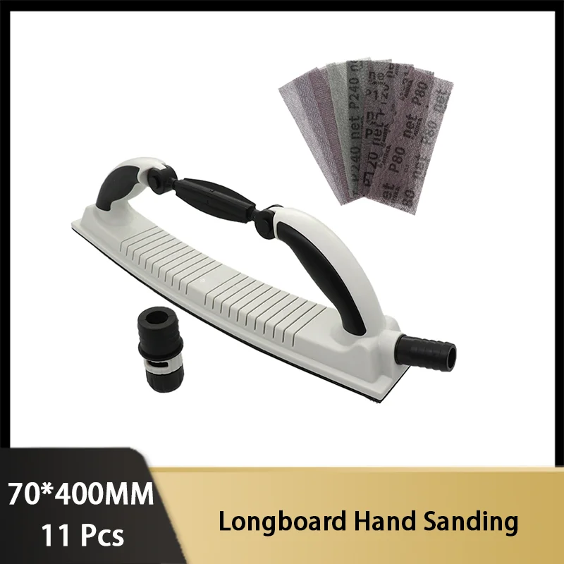 

70×400MM Longboard Hand Sanding File Block Adjustable Radius Flex with Hook & Loop Mesh Sandpaper 70×198MM for Polishing