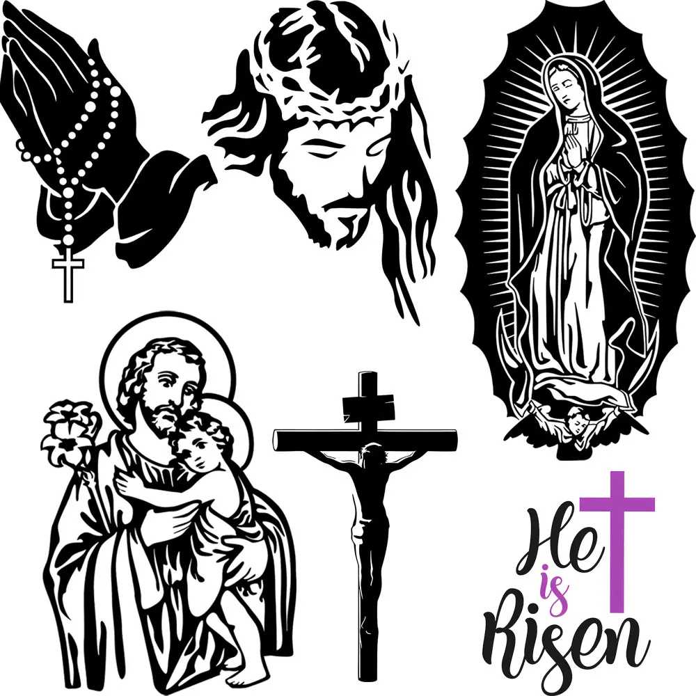 Madona Jesus Iron-On Transfer Sitckers  For Clothing  DIY T-Shirt Black Iron Patch Decals Thermal Stickers On Colthes Stripes