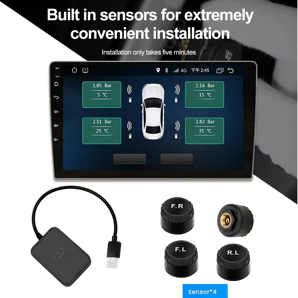 

2024 NEW Car TPMS Tire Pressure Monitoring System Mobile Phone Display Motorcycle Car Tyre Pressure Sensor for lOS Android