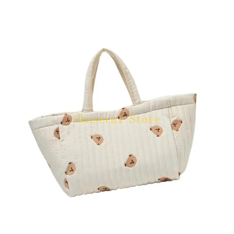 E7CE Embroidery Pattern Mom Bag for Women Large Capacity Travel Diaper Storage Bag